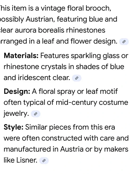 Vintage Gold Floral Brooch with Deep Blue and Iridescent Stones - Picture 7 of 7